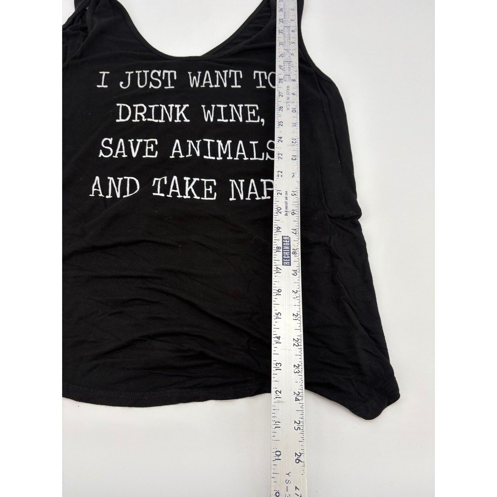 SuperDuperClothing Black Graphic Tank Top Drink Wine Save‎ Animals Naps * - Picture 5 of 7